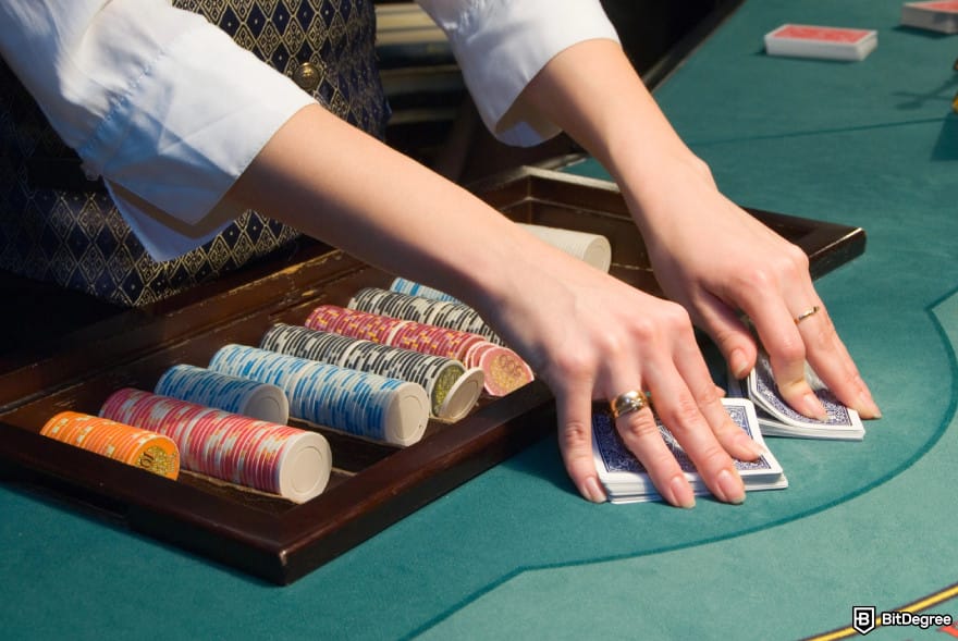 Best crypto live casino: a dealer shuffling cards.