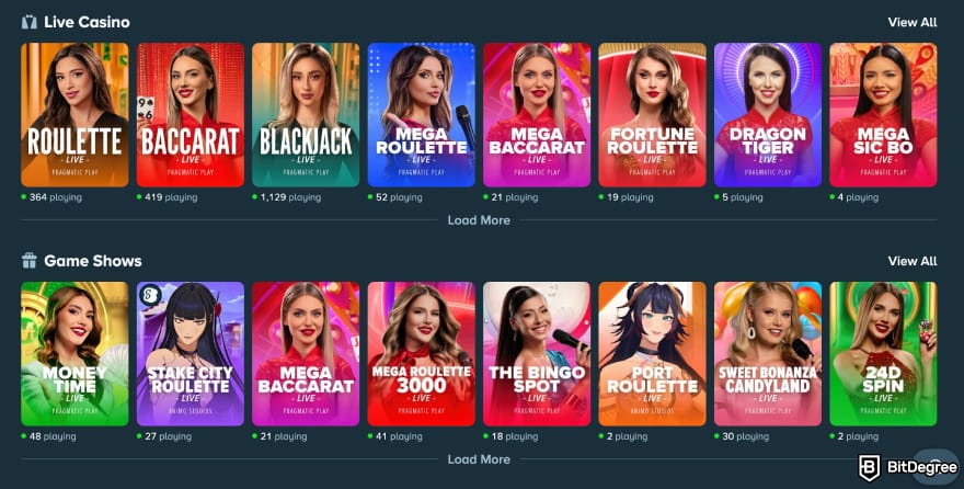 Best crypto live casino: Stake live casino.