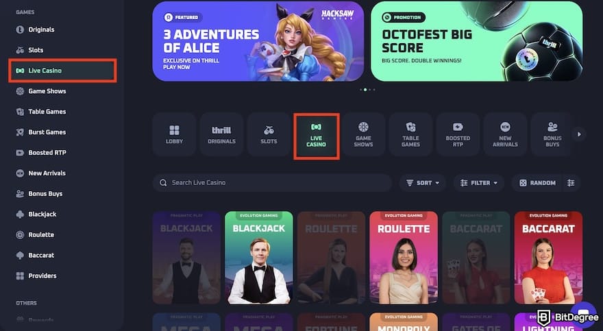 Best crypto live casino: Thrill's live casino lobby. Best crypto live casino: Thrill's live casino lobby.