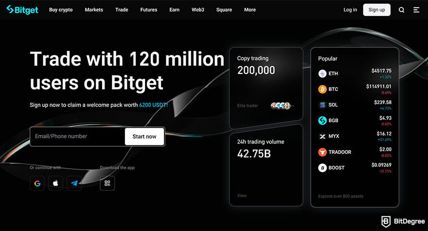 Best crypto margin trading exchanges: Bitget homepage.