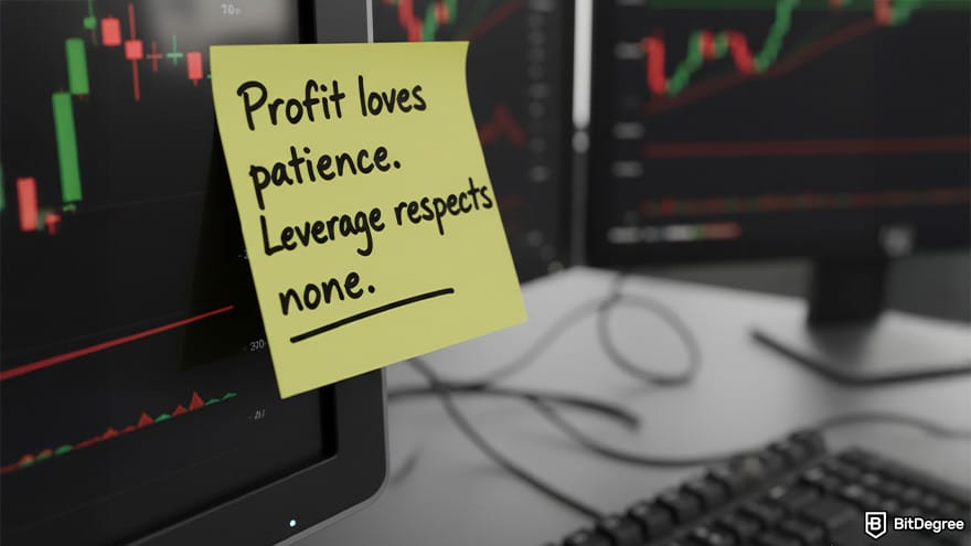 Best crypto margin trading exchanges: note with text on a computer screen with stocks chart.
