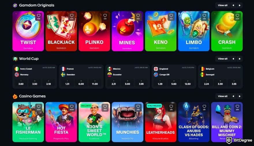 Best crypto mobile casino sites: Gamdom games.