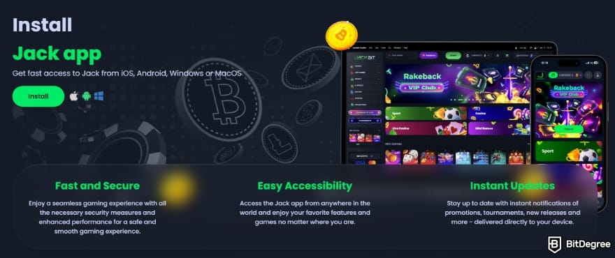 Best crypto mobile casino sites: Jack.com mobile features.