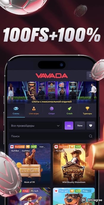 Best crypto mobile casino site: Vavada's mobile interface.