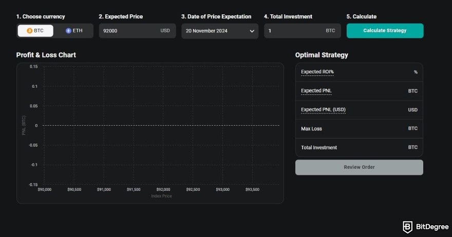 Best crypto options trading platform: Deribit options wizard tool.