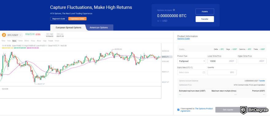 Best crypto options trading platform: HTX options trading chart.