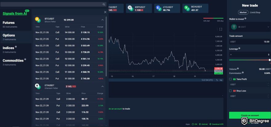 Best crypto options trading platform: StormGain selection of contracts.