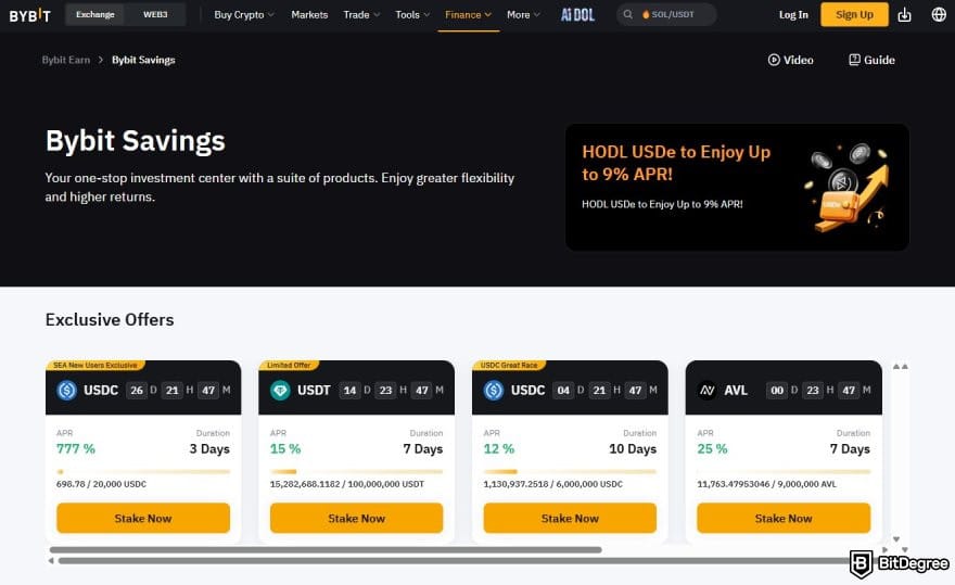 En iyi kripto tasarruf hesapları: Bybit Savings sayfası.