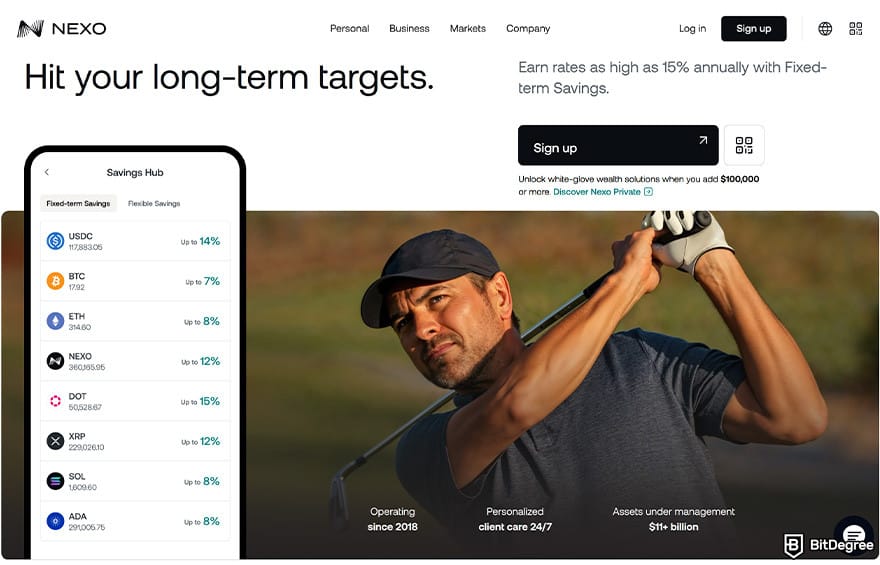 Best crypto savings accounts: Nexo savings page.