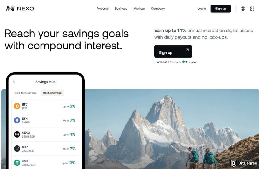 Best crypto savings accounts: Nexo Savings page.