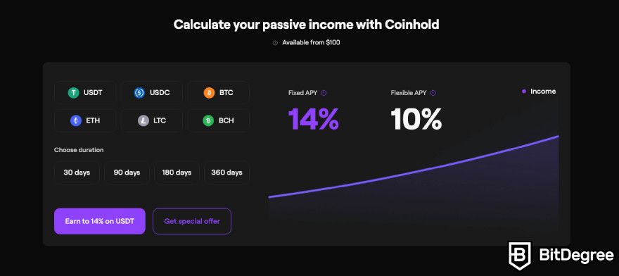 Best crypto staking platform: EMCD Coinhold's APYs.