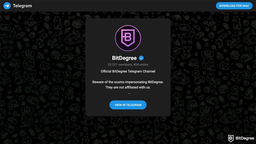 Best crypto Telegram groups: a preview of the BitDegree Telegram group invitation page.
