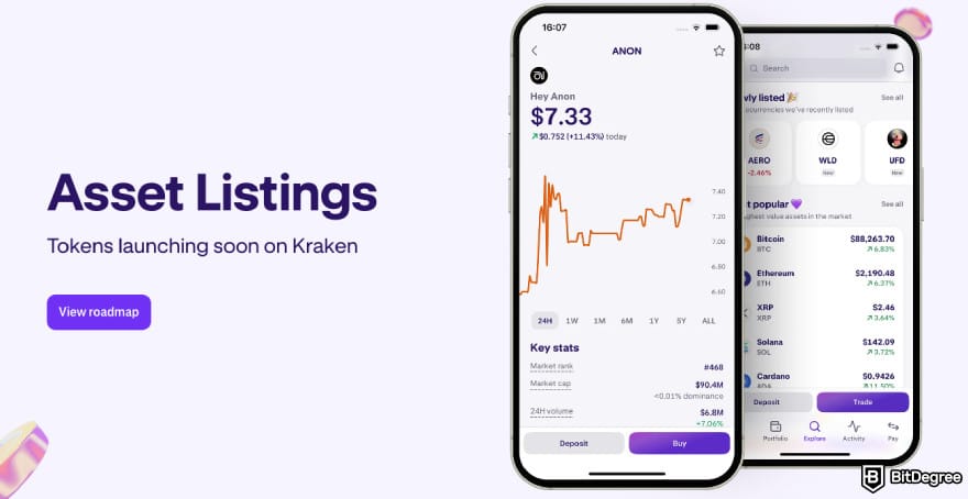 Best crypto to buy on Kraken: asset listing homepage on Kraken.