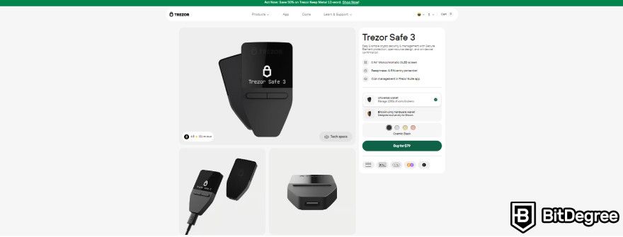 Best crypto wallet UK: Trezor Safe 3's appearance.