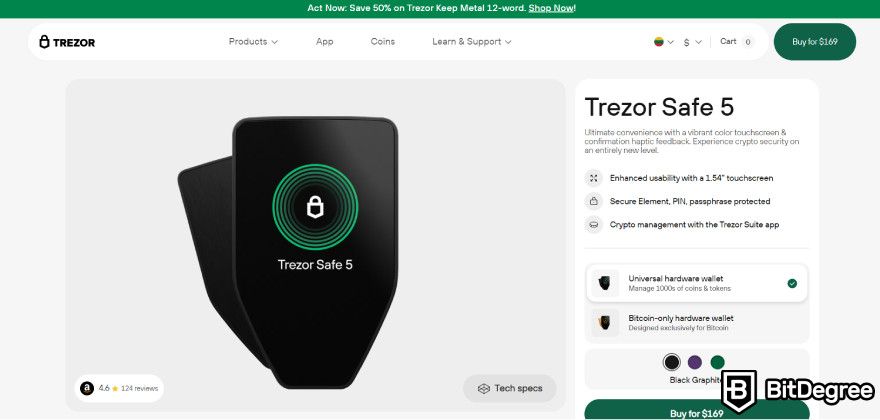 Best crypto wallet UK: Trezor Safe 5's wallet appearance.