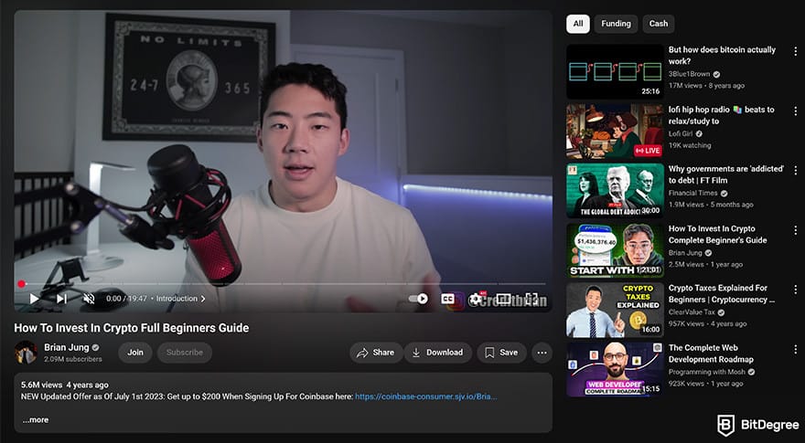 Best crypto youtube channels: Brian Jung video about investing into crypto.