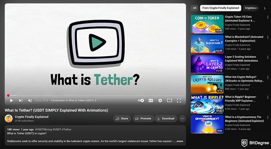 Best crypto youtube channels: CFE video about Tether.