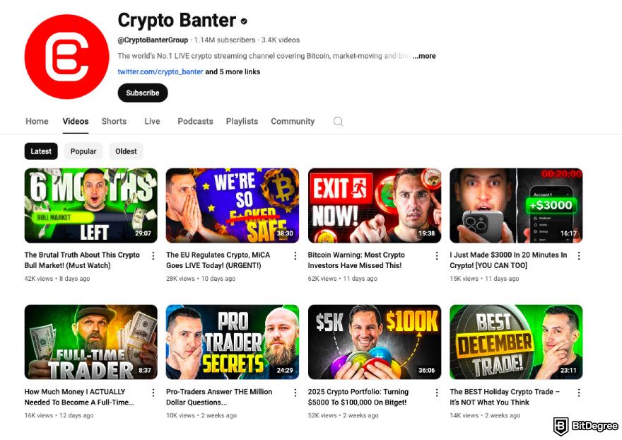 Best crypto YouTube channels: a screenshot of Crypto Banter YouTube channel.