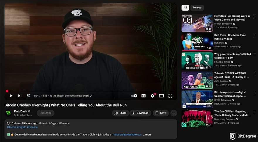 Best crypto youtube channels: DataDash video about Bitcoin crash.