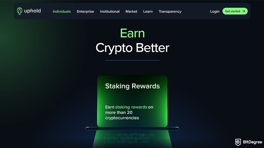 Best cryptocurrency exchange: Uphold homepage.