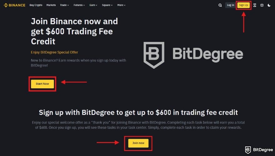 Best cryptocurrency to invest today for short term: BitDegree's affilate sign up page on Binance.