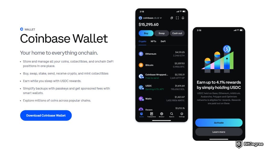 Best DeFi wallet: Coinbase Wallet design.
