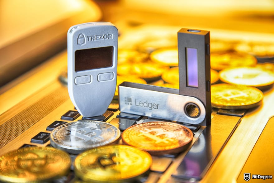 Best DeFi wallet: Trezor and Ledger wallets on a laptop.