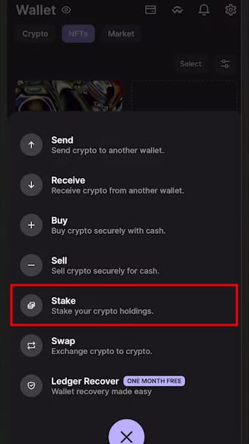 Best DeFi wallet: access the staking section.