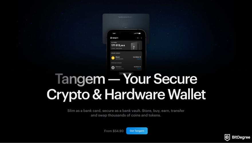 Best DeFi wallet: a screenshot of Tangem Wallet homepage.