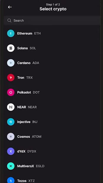 Best DeFi wallet: select the coin you want to stake.