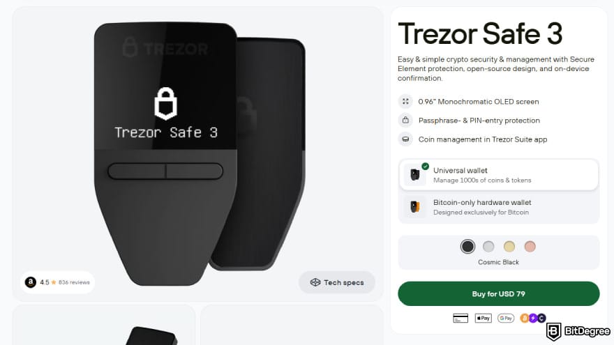 Best DeFi wallet: Trezor Safe 3 wallet design.