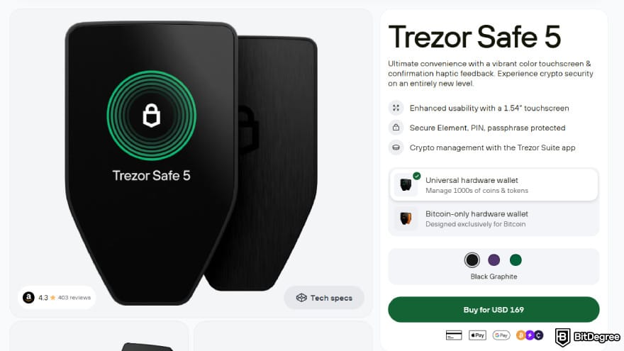 Best DeFi wallet: Trezor Safe 5 store page.