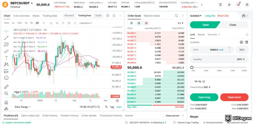 Лучшая криптобиржа с демо счетом: панель управления демо счетом Bitget.