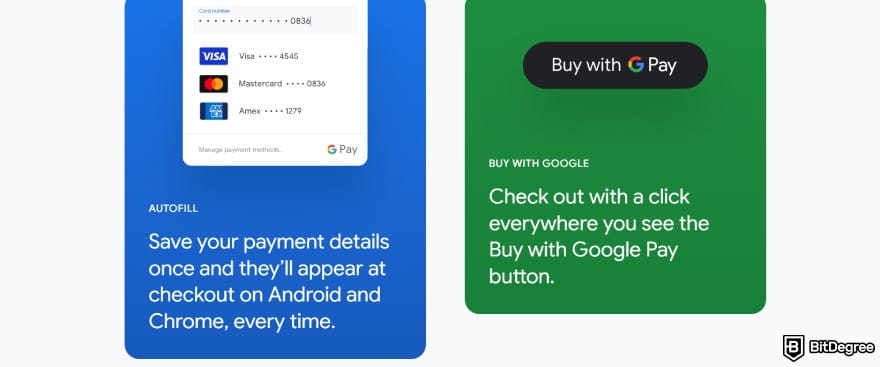 Best digital wallet: Google Pay's payment features, including Autofill and GPay button.