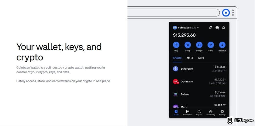 Best ERC20 wallet: Coinbase Wallet's description on its landing page.
