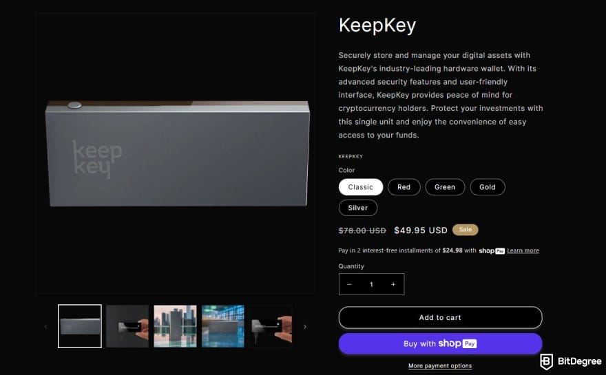 Best ERC20 wallet: KeepKey hardware wallet product page.