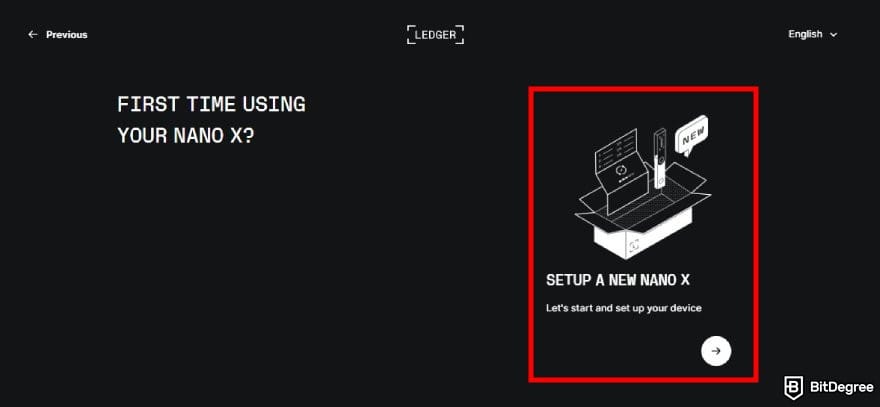 Best ERC20 wallet: the set up method option on Ledger Live.