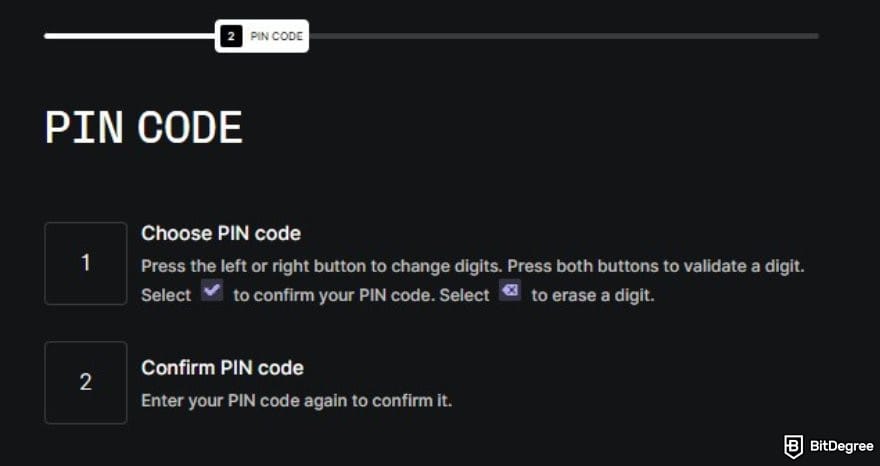 Best ERC20 wallet: the instructions to set up a PIN code on Ledger Live.