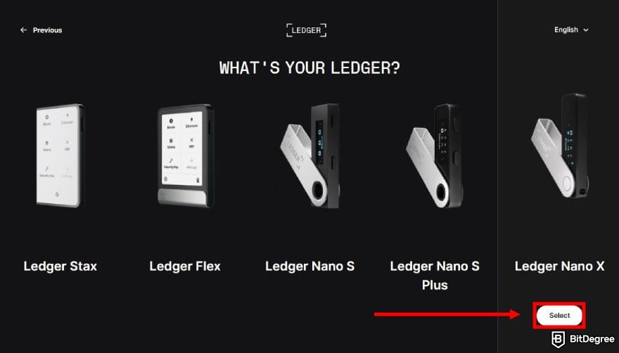 Best ERC20 wallet: the product option page on Ledger Live.