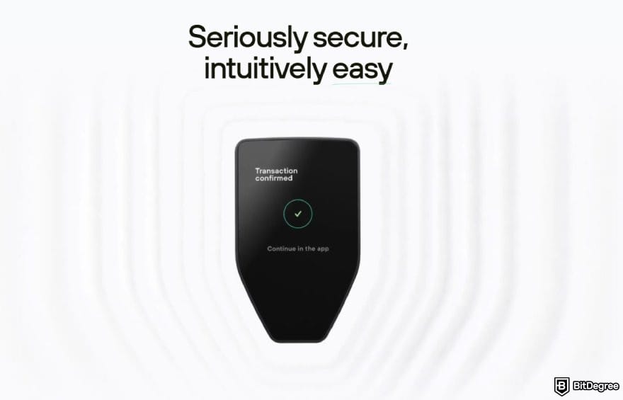 Best ERC20 wallet: Trezor Safe 5 illustration on its landing page.