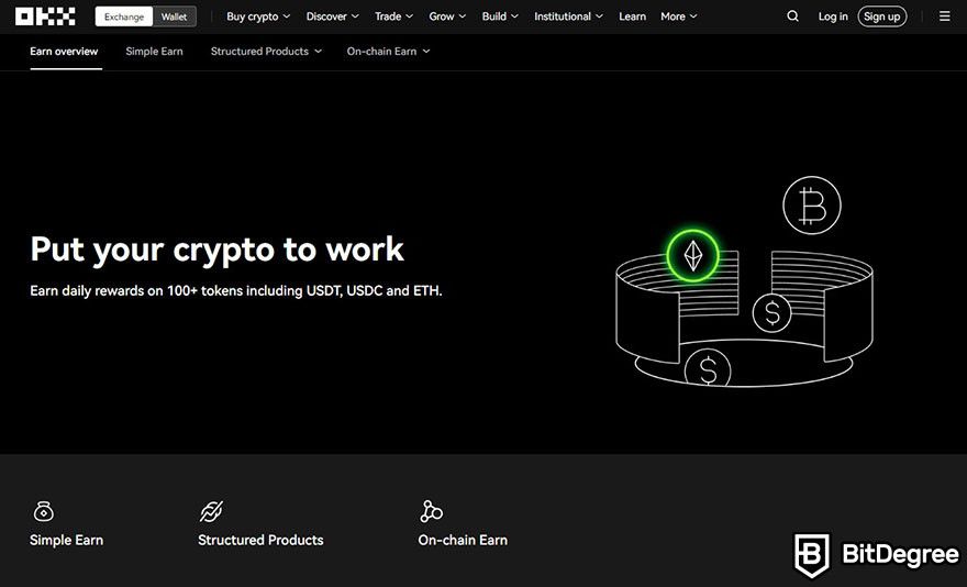 Best ETH lending platform: the landing page for OKX Earn.