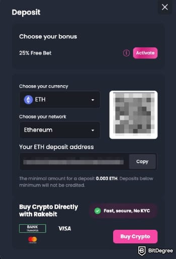 Best Ethereum casino: RakeBit's deposit page. Best Ethereum casino: RakeBit's deposit page.