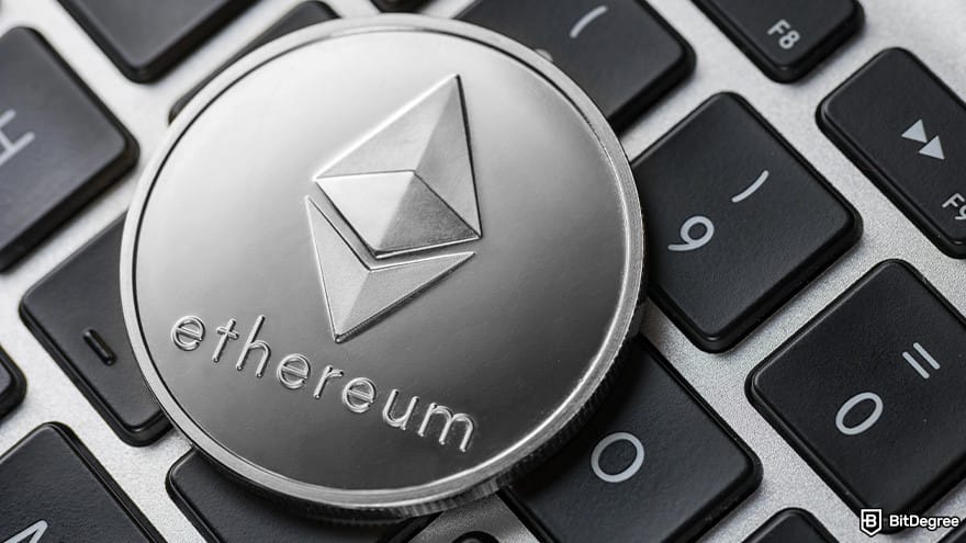 Best Ethereum wallet: Ether coin on a keyboard.