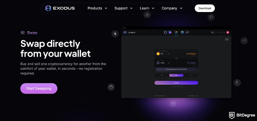 Best Ethereum wallets: Exodus swap.
