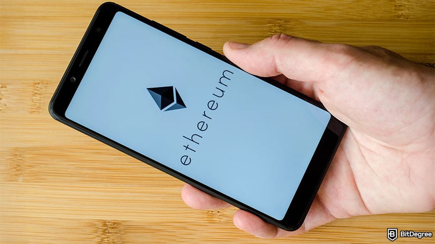 Best Ethereum wallet: phone with ethereum logo.