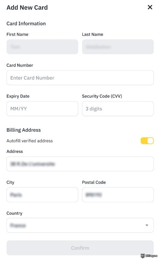 Best crypto exchange Ireland: adding a new card on Binance.