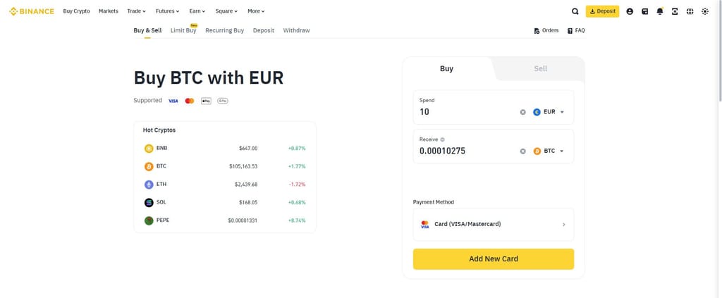 Best crypto exchange Ireland: buying BTC with EUR on Binance.