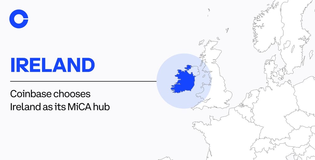 Best crypto exchange Ireland: Coinbase announcement on Ireland as its MiCA hub.
