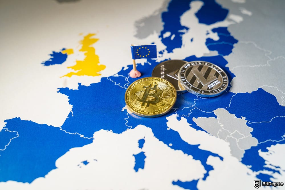 Best exchange Ireland: coins on a Europe map.