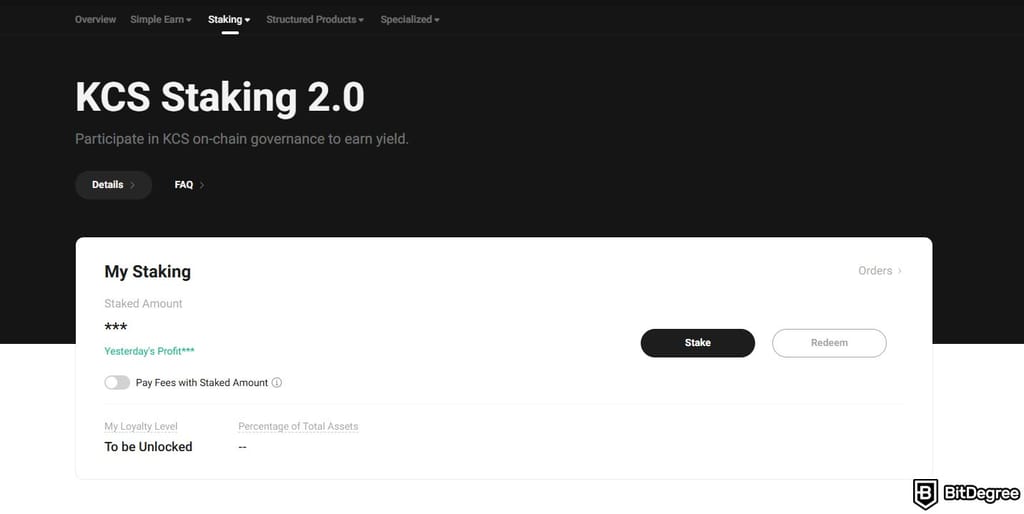 Best crypto exchange Ireland: the KCS Staking page.